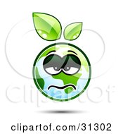 Poster, Art Print Of Sick Or Depressed Earth Character With Green Leaves Above