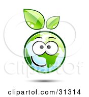 Poster, Art Print Of Happy Earth Character With Green Leaves Above Smiling