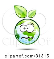 Poster, Art Print Of Stressed Or Nervous Earth Character With Green Leaves Above