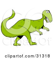Clipart Illustration Of A Green Tyrannosaurus Rex Dinosaur In Profile Facing To The Right by LaffToon