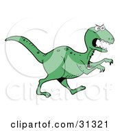 Clipart Illustration Of A Mad Green T Rex Dinosaur In Profile Running To The Right by LaffToon