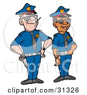 Poster, Art Print Of Male Caucasian Police Officer Standing Proudly With His Black Female Partner