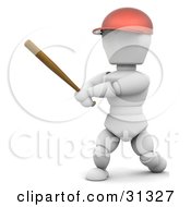 White Character In A Red Helmet Swinging A Wooden Baseball Bat by KJ Pargeter