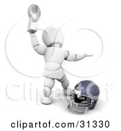 Poster, Art Print Of White Character Holding Up An American Football Championship Trophy