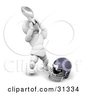 Poster, Art Print Of Happy White Character Showing Off His American Football Championship Trophy