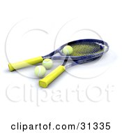 Poster, Art Print Of Two Tennis Rackets With Three Yellow Balls