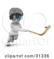 Poster, Art Print Of White Character In A Helmet Swinging A Hockey Stick To Whack The Puck