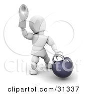 White Character Holding Up A Football Championship Trophy And Putting His Helmet On The Ground