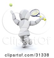 Poster, Art Print Of White Character Serving Tossing A Tennis Ball And Preparing To Hit It With A Racket