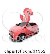 Poster, Art Print Of Red Dollar Sign Crashing Down On Top Of A Red Car Symbolizing Car Insurance Rates Accidents Or The Crashing Economy
