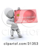 Clipart Illustration Of A White Character Presenting A New Red Credit Card by KJ Pargeter