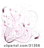 Clipart Illustration Of A Pink And Purple Vine With Butterflies On A Grunge Pink Background