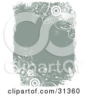 Clipart Illustration Of A Green Background Bordered By White Grungy Circles Dots And Plants