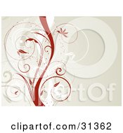 Clipart Illustration Of Tan White And Red Curly Vines Over A Beige Background