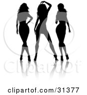 Clipart Illustration Of A Group Of Three Sexy Silhouetted Ladies In Different Poses by KJ Pargeter