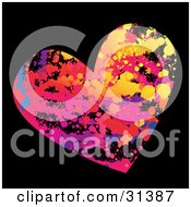 Poster, Art Print Of Colorful Blue Red Pink Purple Blue And Yellow Grunge Heart On A Black Background