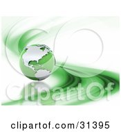 Poster, Art Print Of Green 3d Globe On A White Background With A Dash Of Green
