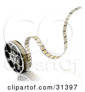 Poster, Art Print Of Tape Rolling Off Of A Film Reel On A White Background With A Reflective Surface