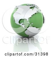 Poster, Art Print Of Green And Chrome 3d Globe On A Reflective Surface