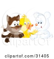 Poster, Art Print Of Cute Badger Duck And White Bear Cub