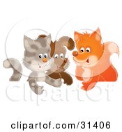 Poster, Art Print Of Cute Cat Puppy And Fox Chatting In A Group