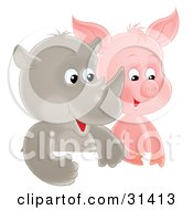 Poster, Art Print Of Cute Baby Rhino And Piglet Side By Side