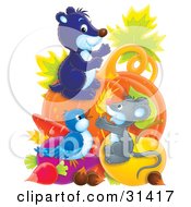 Poster, Art Print Of Cute Mouse Gopher And Bird With An Abundant Amount Of Veggies
