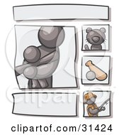 Clipart Illustration Of A Scrapbooking Kit Page With A Gray People Family Cat Baseball And Man Fishing