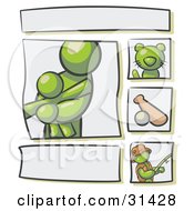 Clipart Illustration Of A Scrapbooking Kit Page With An Olive Green People Family Cat Baseball And Man Fishing by Leo Blanchette