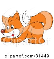 Clipart Illustration Of A Playful Fox Kit Crouching Down