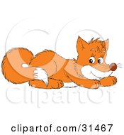 Clipart Illustration Of A Frisky Fox Kit Crouching Playfully