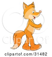 Clipart Illustration Of A Humanlike Fox Walking Upright On Its Hind Legs by Alex Bannykh
