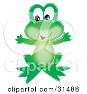 Clipart Illustration Of A Cute And Friendly Green Frog Holding Its Arms Out by Alex Bannykh