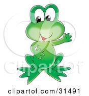 Clipart Illustration Of An Adorable Green Frog Holding One Arm Out by Alex Bannykh