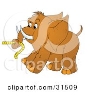 Clipart Illustration Of A Cute Brown Elephant With Tusks Pulling On Rope With Its Trunk On A White Background by Alex Bannykh