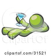 Olive Green Man Kicking Back And Relaxing With A Martini Beverage
