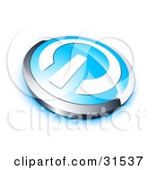 Poster, Art Print Of White Power Symbol On A Blue Electronics Button Bordered By Chrome With A Blue Shadow