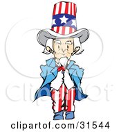 Poster, Art Print Of Patriotic Senior Man Uncle Sam Dressed In The Stars And Stripes Standing With His Hands Behind His Back