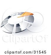 Clipart Illustration Of A Pre Made Logo Of An Orange Arrow Pointing Inwards In A Circle Of Chrome Squares by beboy