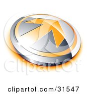 Poster, Art Print Of Pre-Made Logo Of An Orange Arrow On A Chrome Button