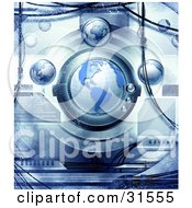 Poster, Art Print Of Planet Earth In A Futuristic Science Machine With Blue Grunge Texture