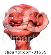 Red Sculpted Goblin Head Grinning Foolishly