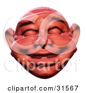Clipart Illustration Of A Happy Smiling Red Sculpted Head Resembling An Ogre