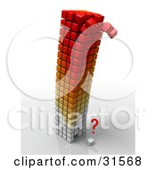 Clipart Illustration Of An Unstable Toppling Cubic Structure Crumbling Over One Removed Cube With A Question Mark by Tonis Pan
