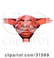 Clipart Illustration Of A Grinning Red Sculpted Goblin Head With Torn Ears
