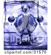 Poster, Art Print Of Strong Male Body Attached To A Futuristic Machine Symbolizing Medical Research Health And Well Being