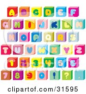 Font Set Of Colorful Letters Numbers And Punctuation On Cubes
