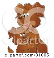 Poster, Art Print Of Sweet Brown Puppy Cuddling With Its Mom Or Dad