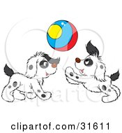 Poster, Art Print Of Two Spotted Puppies Playing With A Colorful Ball
