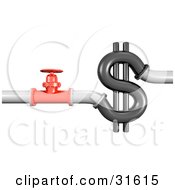 Clipart Illustration Of 3d Piping And A Red Shut Off Valve Near A Dollar Sign Symbolizing Wasting Money Plumbing Costs And Debt by Frog974